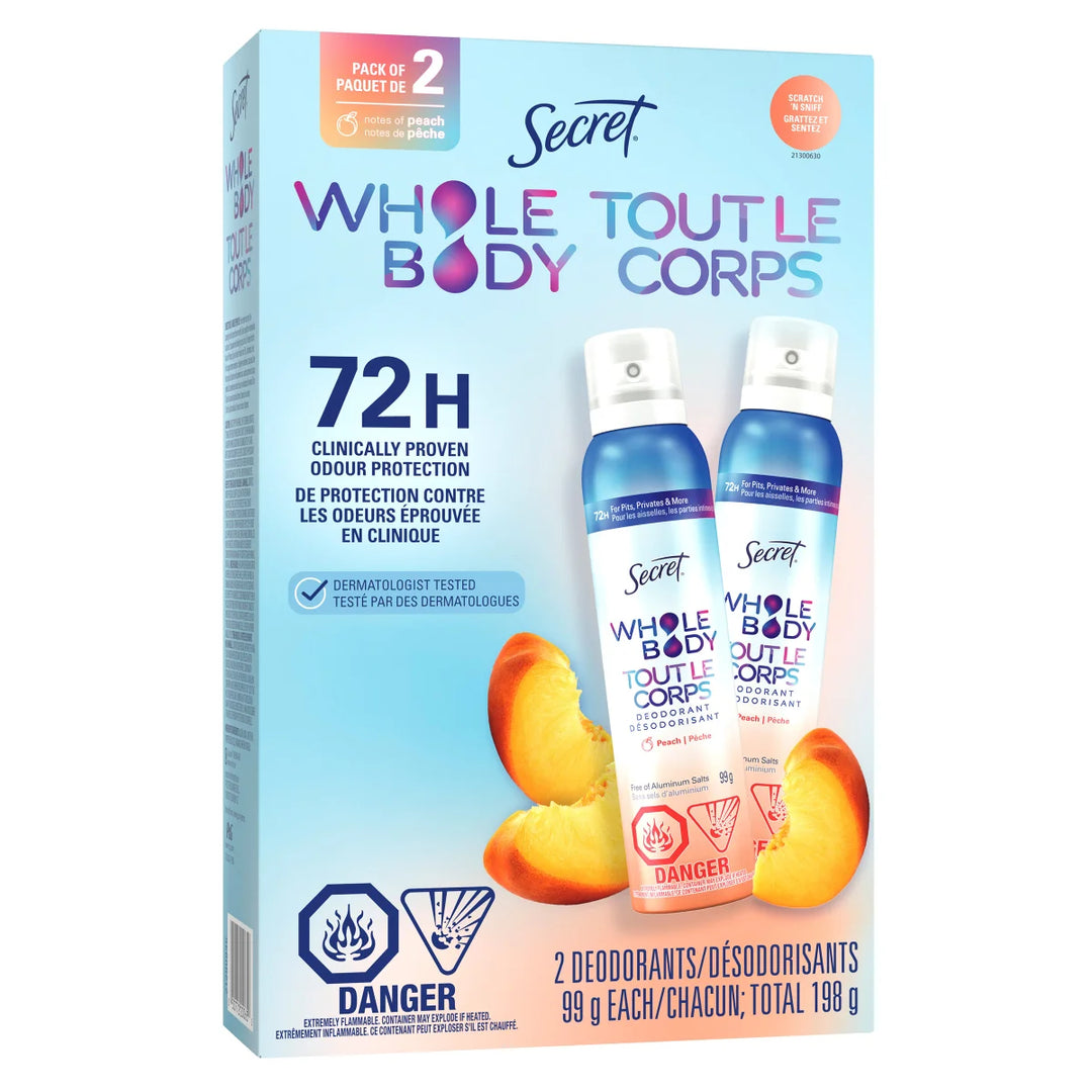 Secret – Vaporisateur tout le corps pêche et vanille, 2 x 99 g