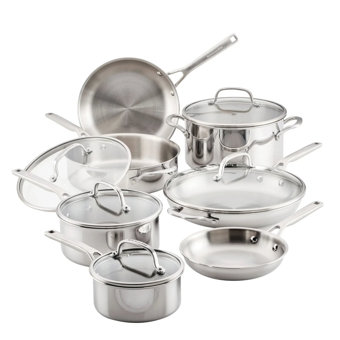 KitchenAid - Batterie de cuisine en acier inoxydable à 3 plis, 12-pièces