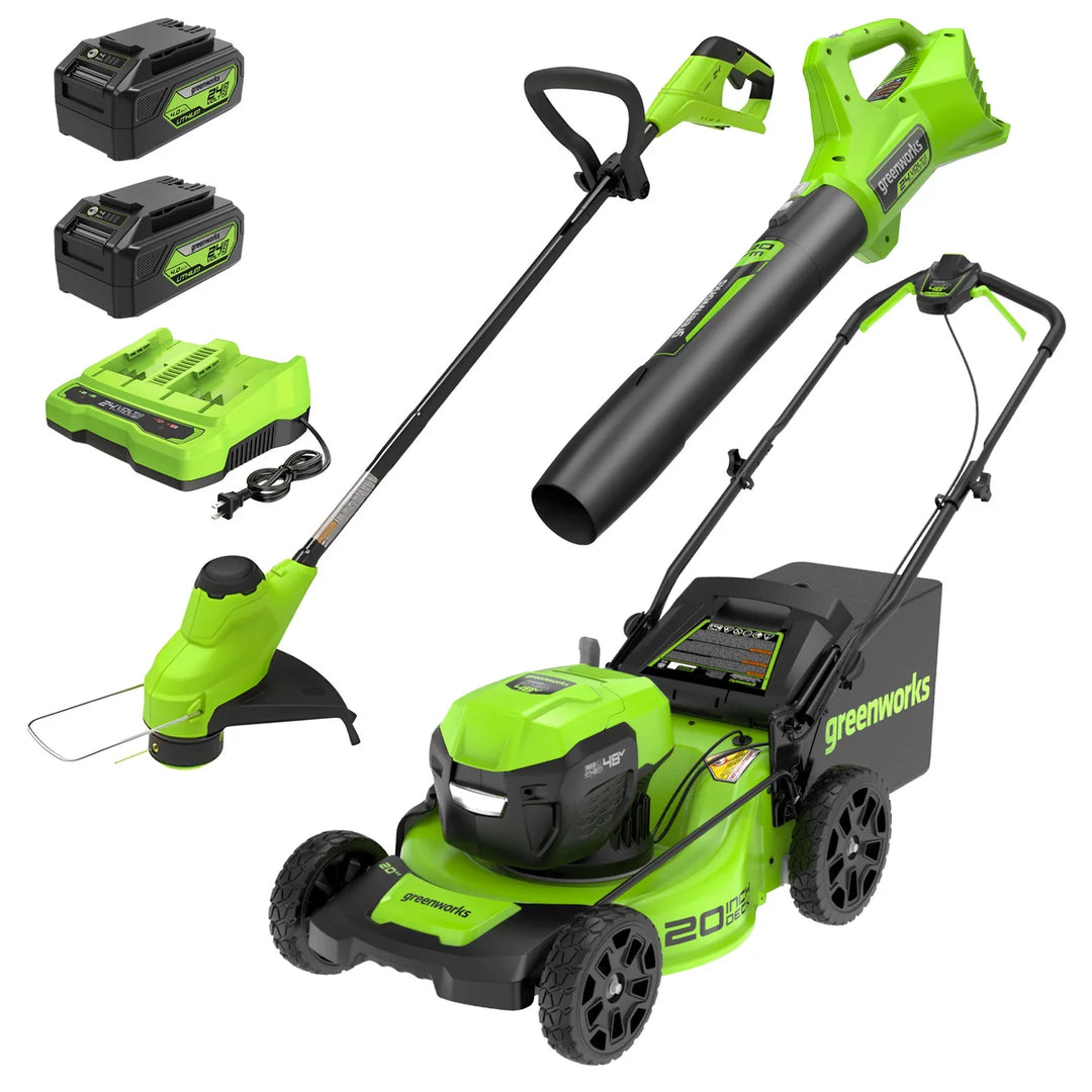 Greenworks Lawn Mower, String Trimmer and Blower Combo