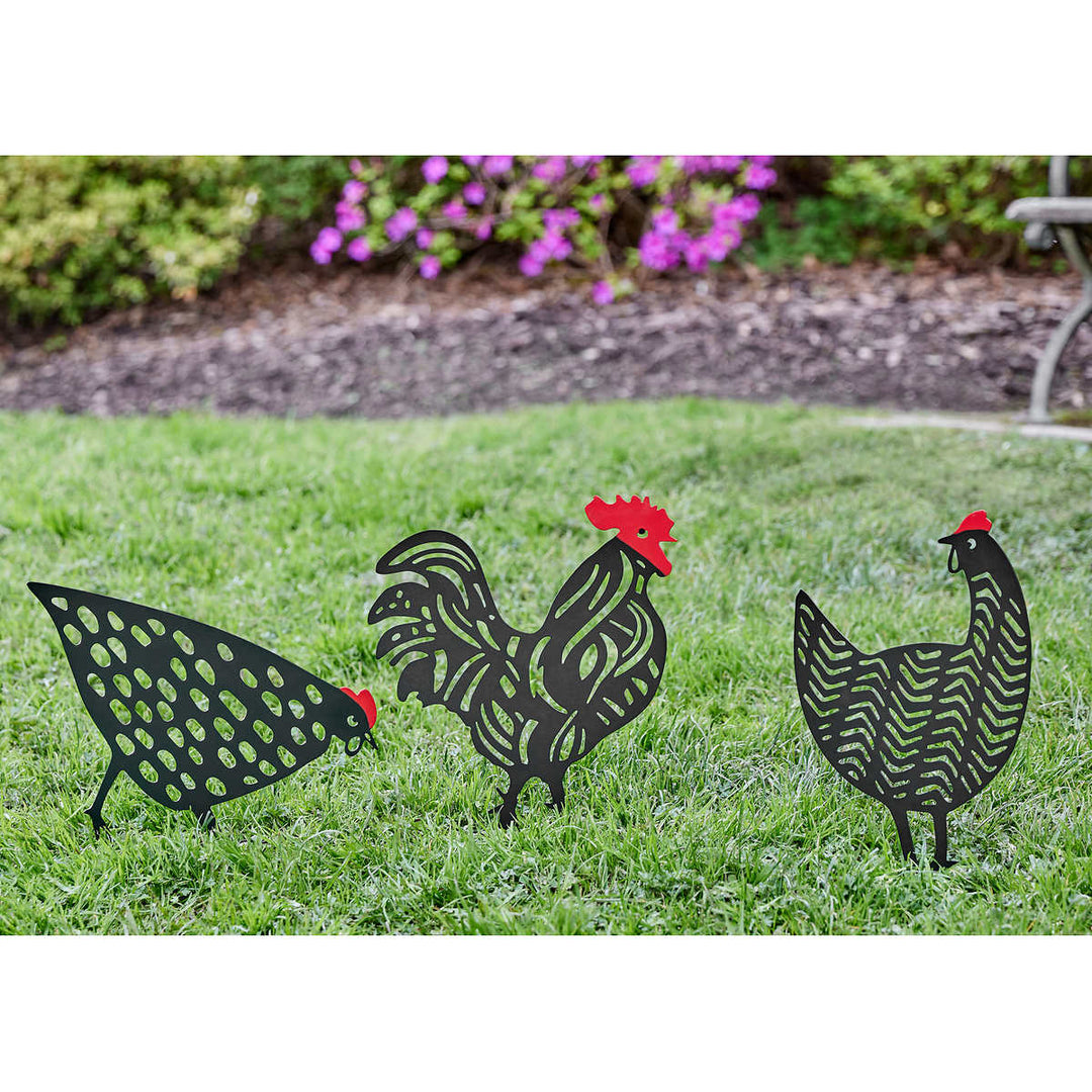 Inside Outside Garden 3-Piece Chicken and Rooster Garden Stake Set