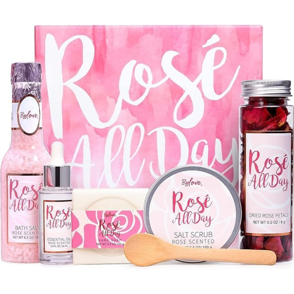 BFFLOVE Bath Gift Set with Essential Rose Oil, Bath Salt and Soap