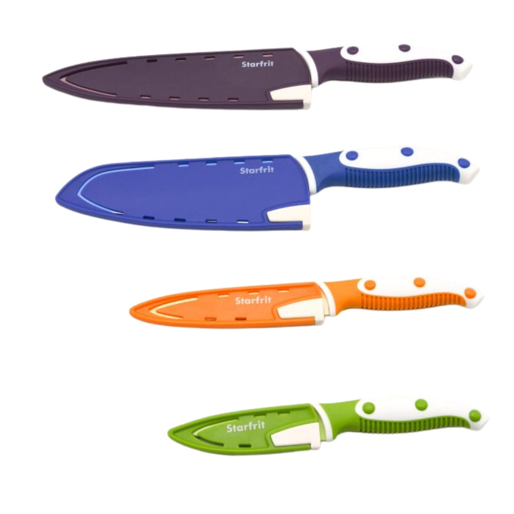 Starfrit Set of 4 Knives with Sharpeners and Riveted Handle