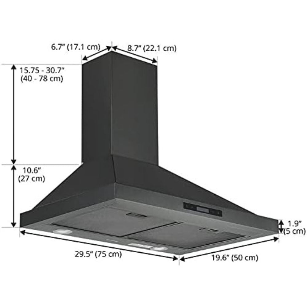 Ancona - AN-1574 Convertible Wall-Mounted Range Hood 30 in, 450 CFM