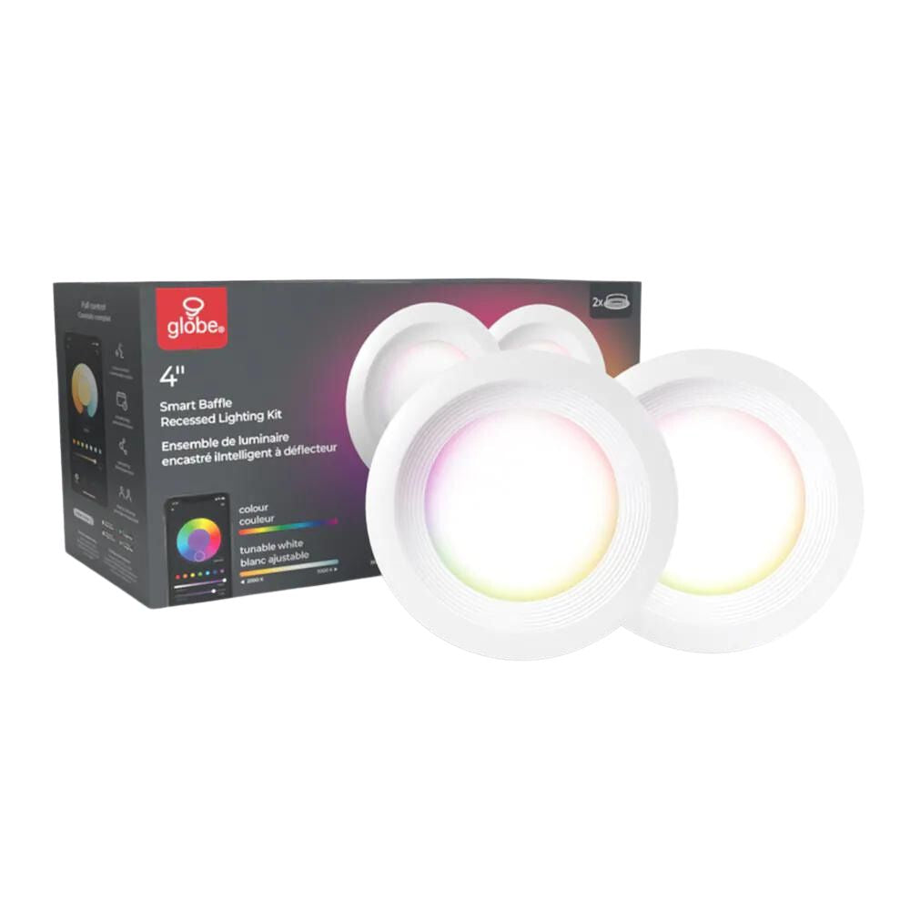 Globe - Luminaire encastré intelligent à DEL mince de 4 po 2pcs