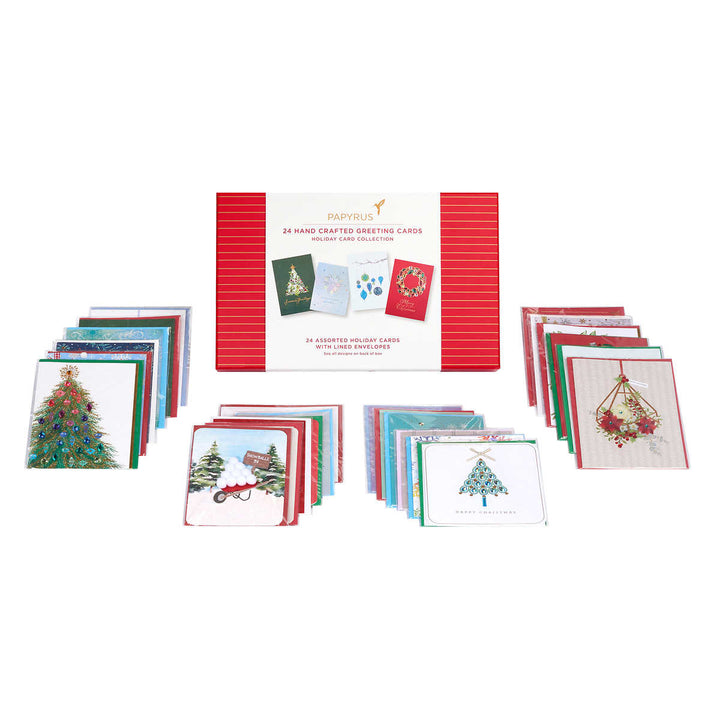 Papyrus Hand-Crafted Greeting Cards with Keepsake Box - Holiday Card Collection - 24-Pack