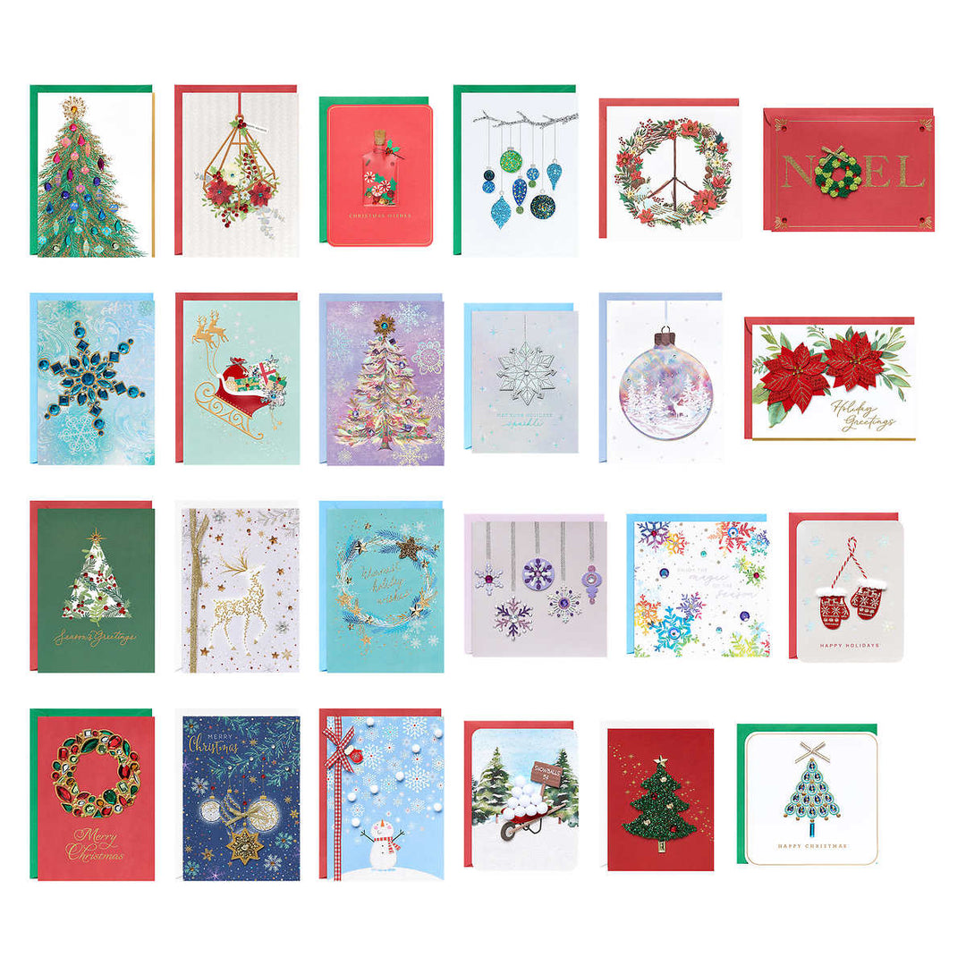 Papyrus Hand-Crafted Greeting Cards with Keepsake Box - Holiday Card Collection - 24-Pack