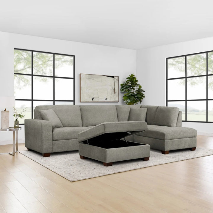 Thomasville Miles - Sectionnel en tissu 3 pièces à présentation droite avec pouf de rangement