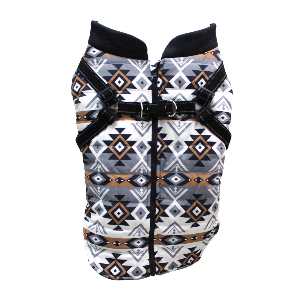 Silver Paw Quilted Dog Jacket With Built-In Harness