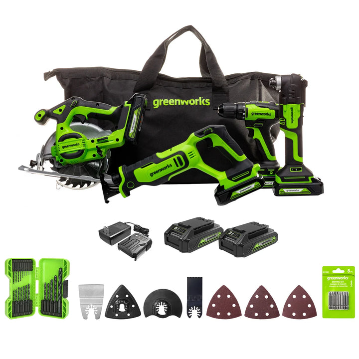 Greenworks - Kit d’outils électriques 24V, 4 pièces