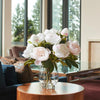 CGH - Assortiment de pivoines artificiels avec vase en verre