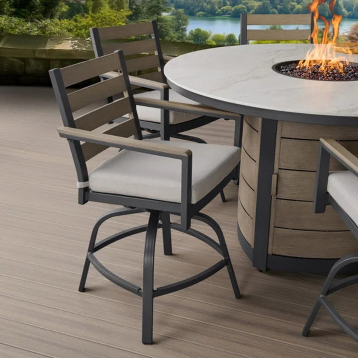 Nicolet - Outdoor Dining Set with Fire Pit Table, 7 Pieces