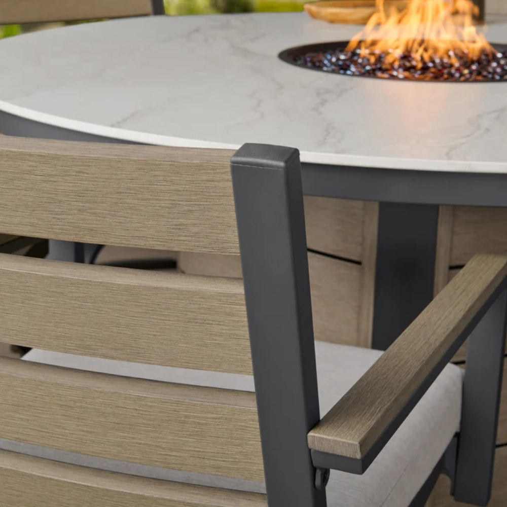 Nicolet - Outdoor Dining Set with Fire Pit Table, 7 Pieces