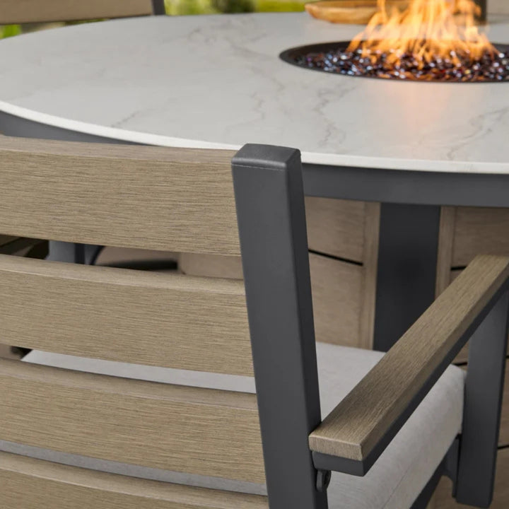 Nicolet - Outdoor Dining Set with Fire Pit Table, 7 Pieces