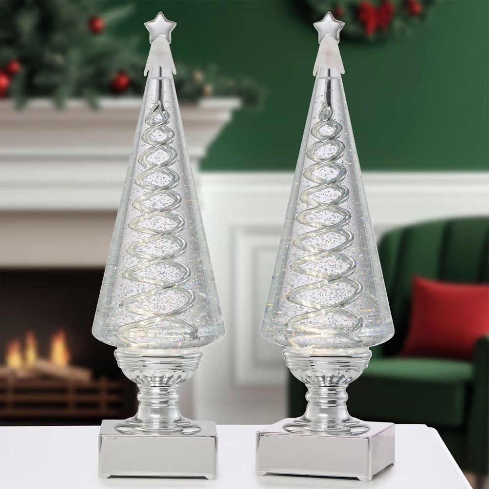Set of 2 spiral Christmas trees, 35.5 cm (14 in)