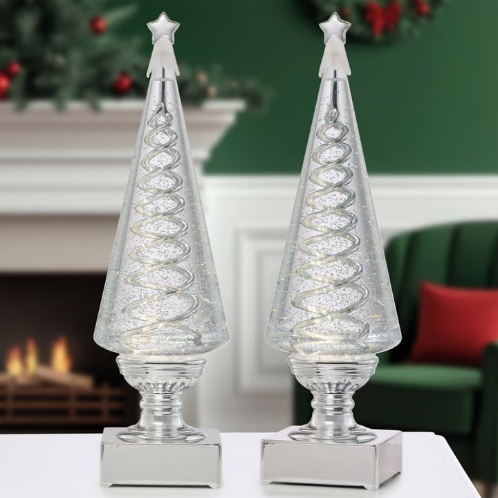 Set of 2 spiral Christmas trees, 35.5 cm (14 in)