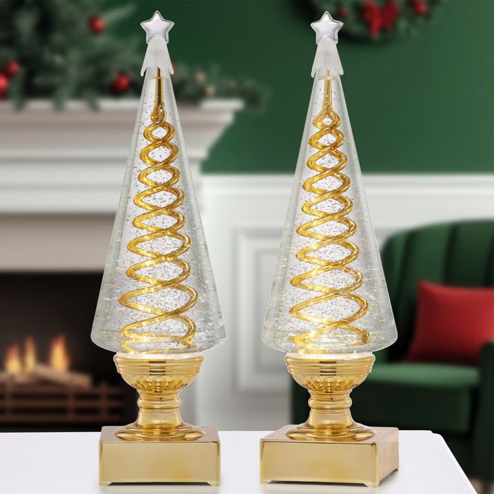 Set of 2 spiral Christmas trees, 35.5 cm (14 in)