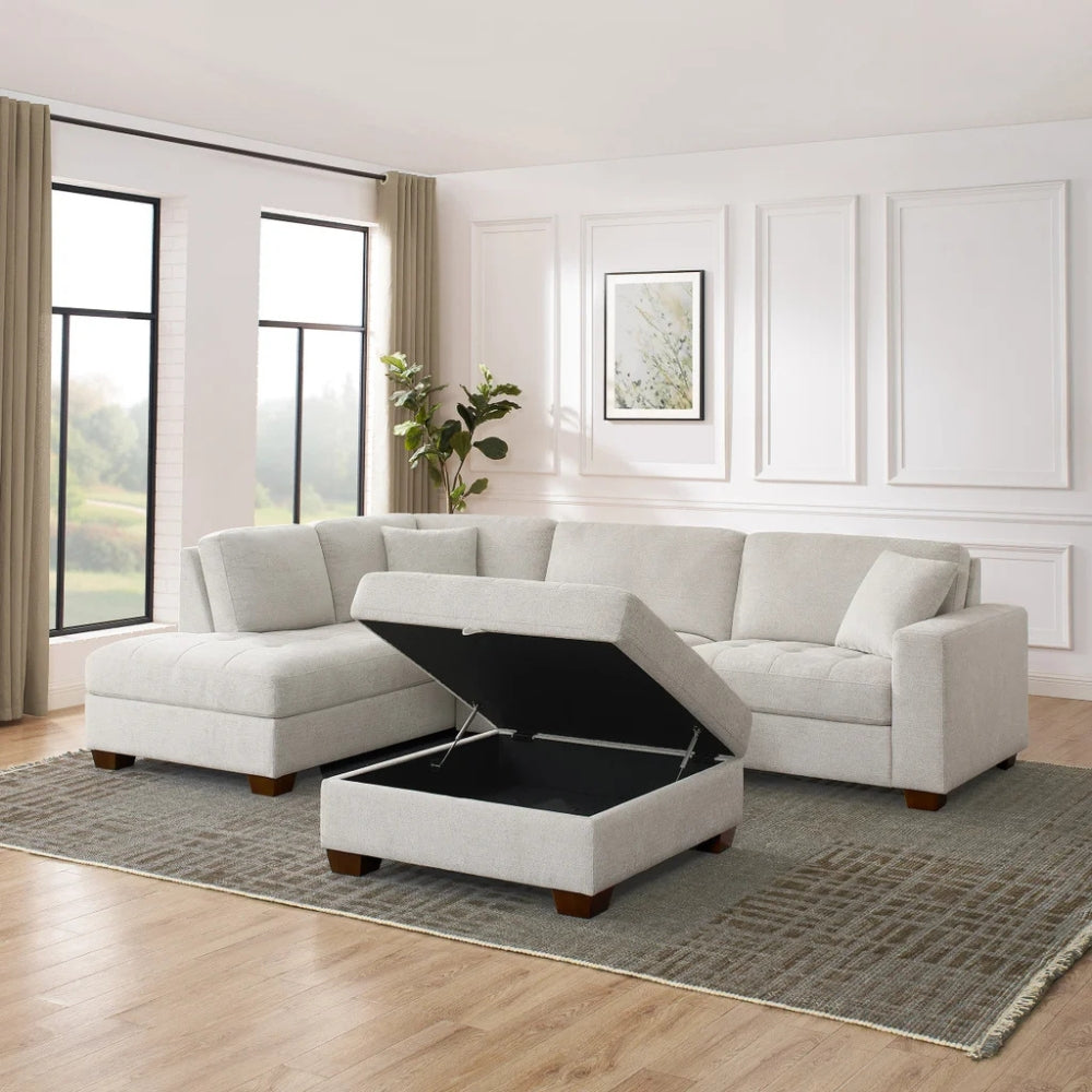 Thomasville Miles - Sectionnel en tissu 3 pièces avec pouf de rangement