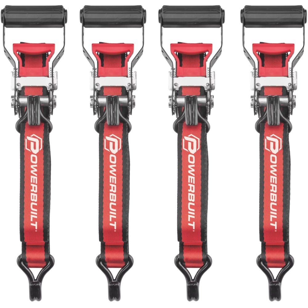 Powerbuilt - Set of 4 ratchet straps 3.8 cm × 4.8 m (1.5 in × 16 ft)