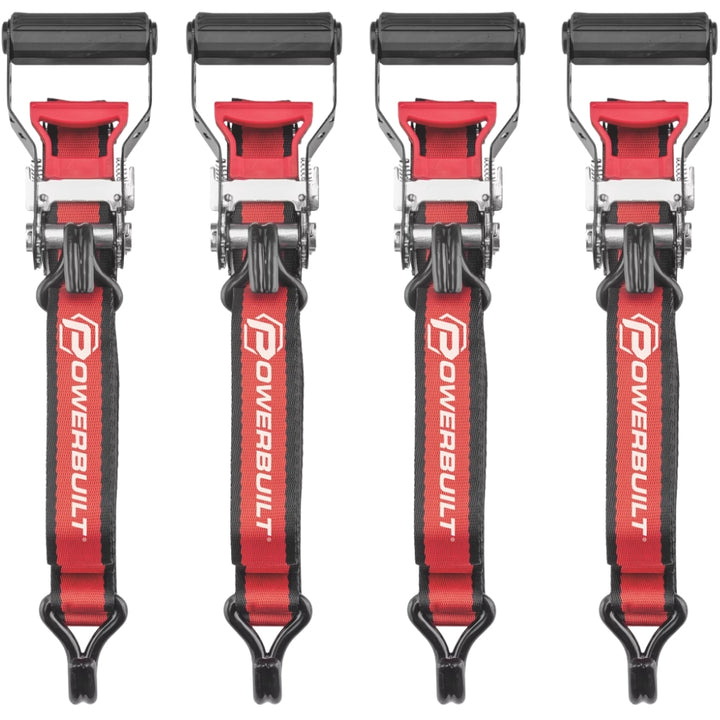Powerbuilt - Set of 4 ratchet straps 3.8 cm × 4.8 m (1.5 in × 16 ft)