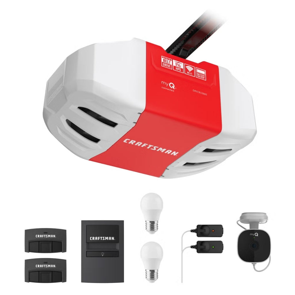 Craftsman - Ouvre-porte de garage intelligent 1-1/4 HP avec batterie de secours et caméra