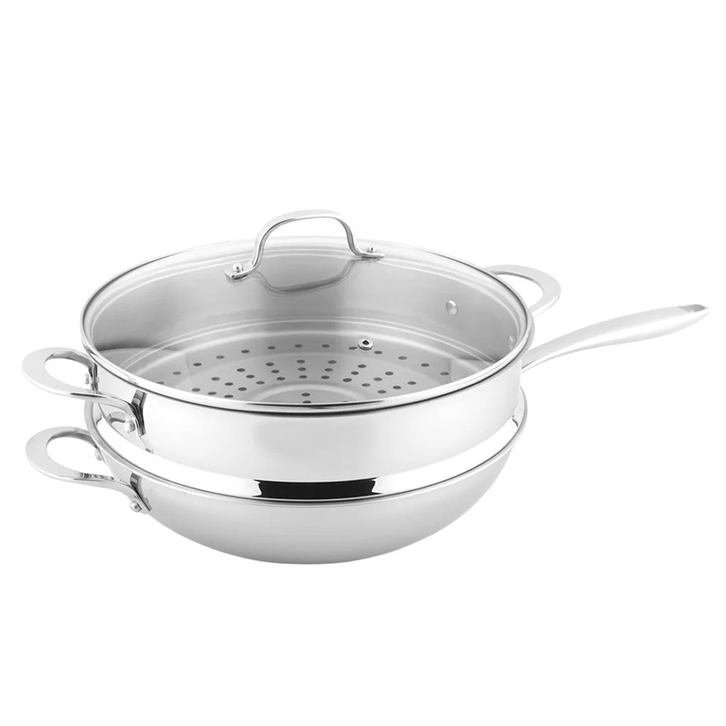 Linkfair - Wok à 3 plis avec couvercle, 32 cm (12,6 po)