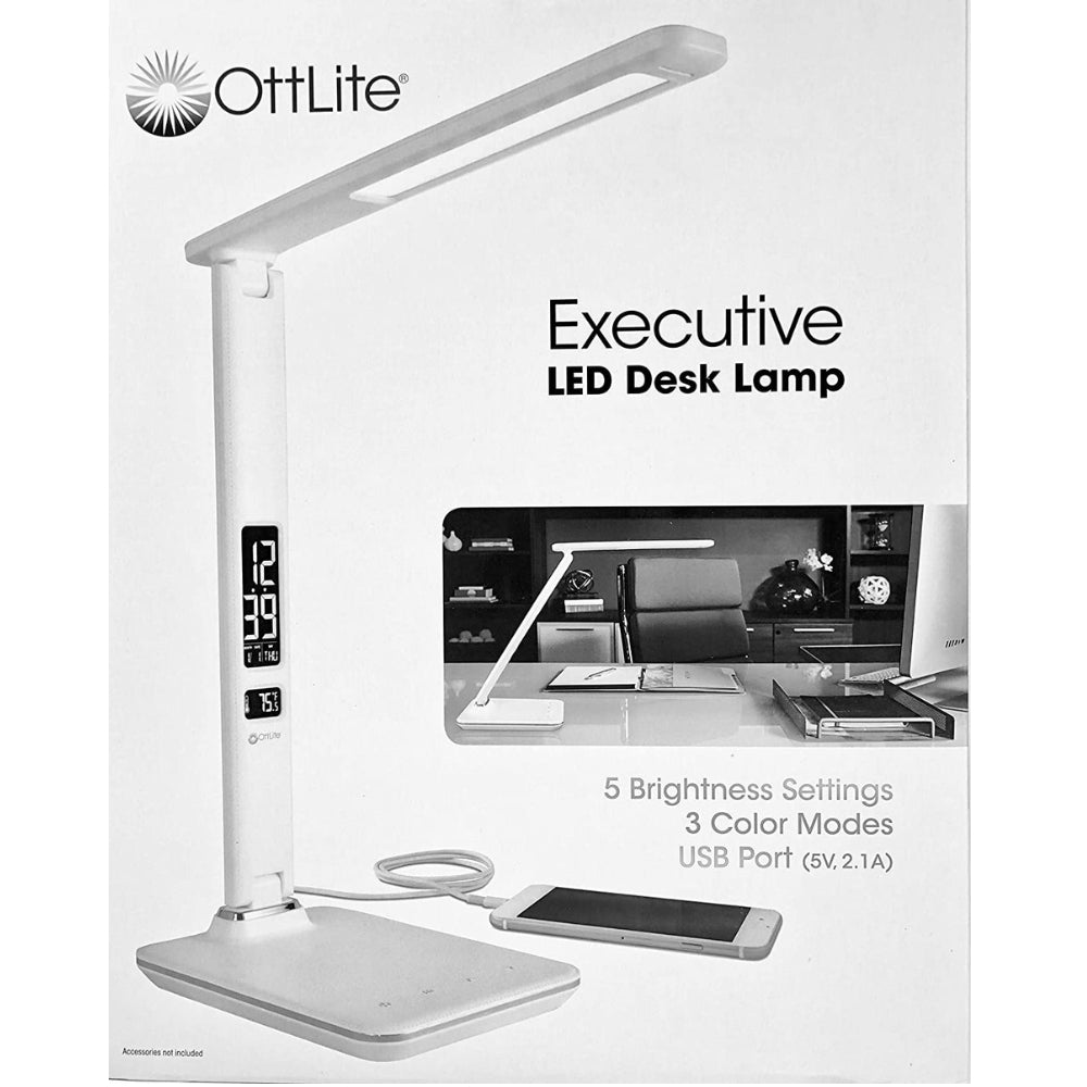OttLite LED Desk Lamp with USB Charging Port - White