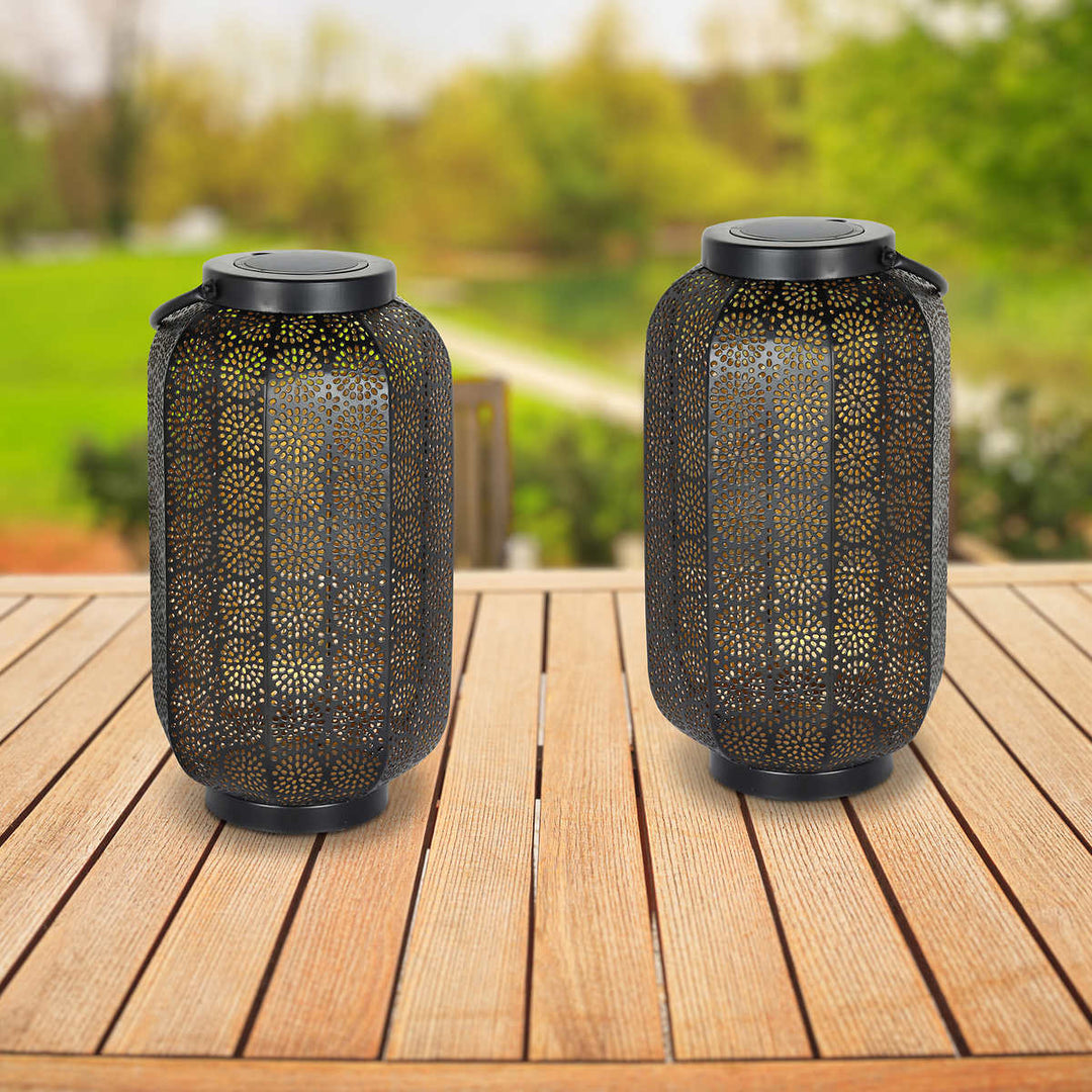 Mandala Solar LED Metal Lantern - 2-Pack