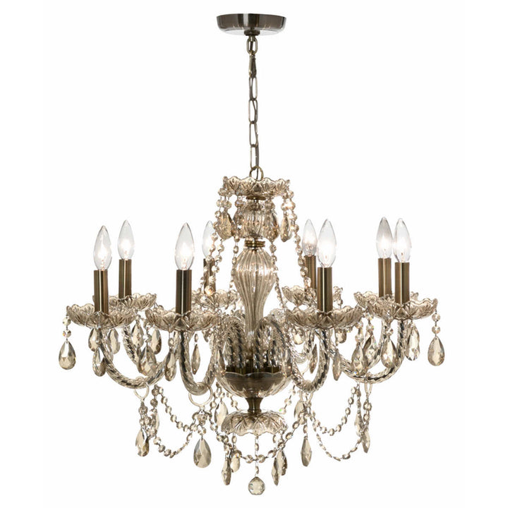Century Golden Teak 8-Light Crystal Chandelier with Bronze Trim