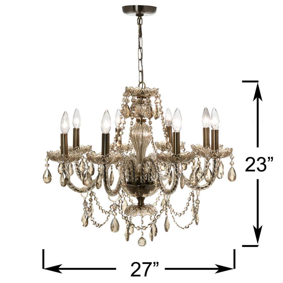 Century Golden Teak 8-Light Crystal Chandelier with Bronze Trim