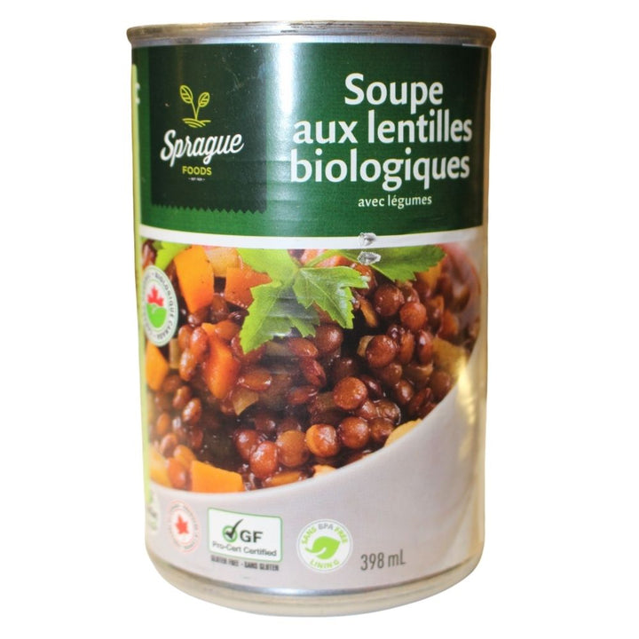 Sprague - Set of 8 cans of organic lentil soup with vegetables 