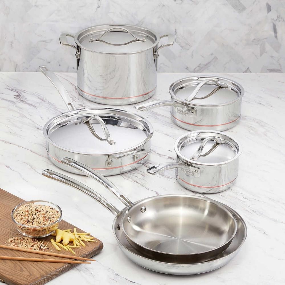 Kirkland Signature 10-Piece 5-Ply Stainless Steel Cookware Set