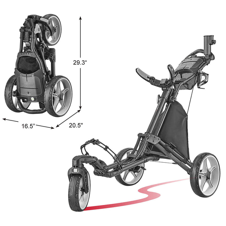 CaddyTek - 3 Wheel Golf Cart with Swivel Front Wheel 