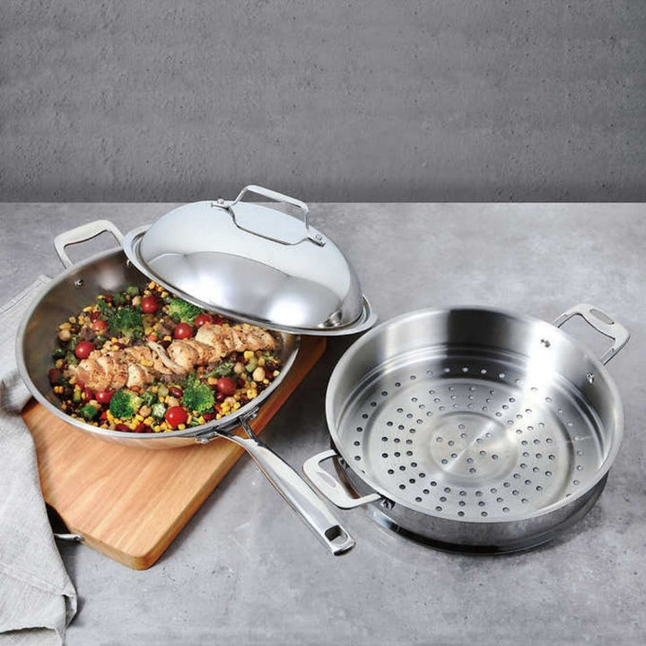 Linkfair 12.5" Wok with Steamer and Lid - Stainless Steel
