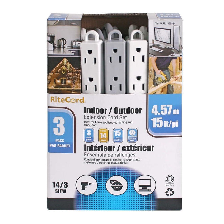 Ritecord 3-Pack 15' (4.57m) Extension Cord
