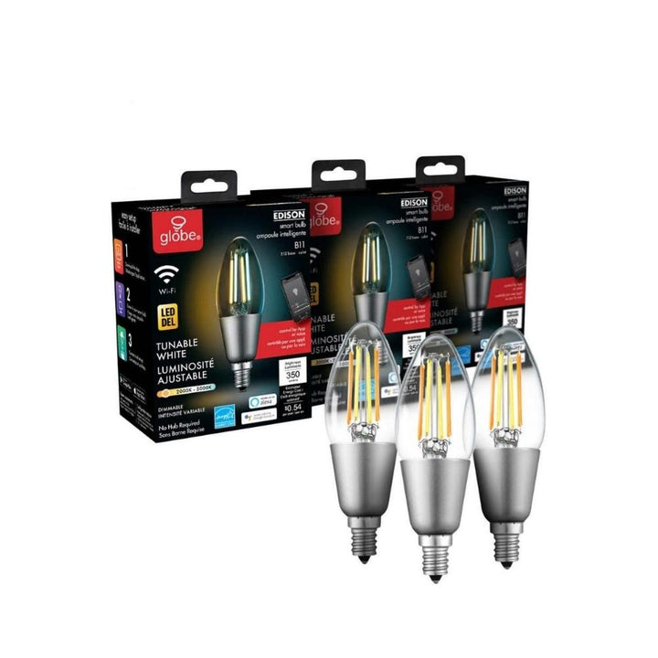 Globe B11 Wi-Fi Smart Bulbs with Dimmable LED Visible Filaments 
