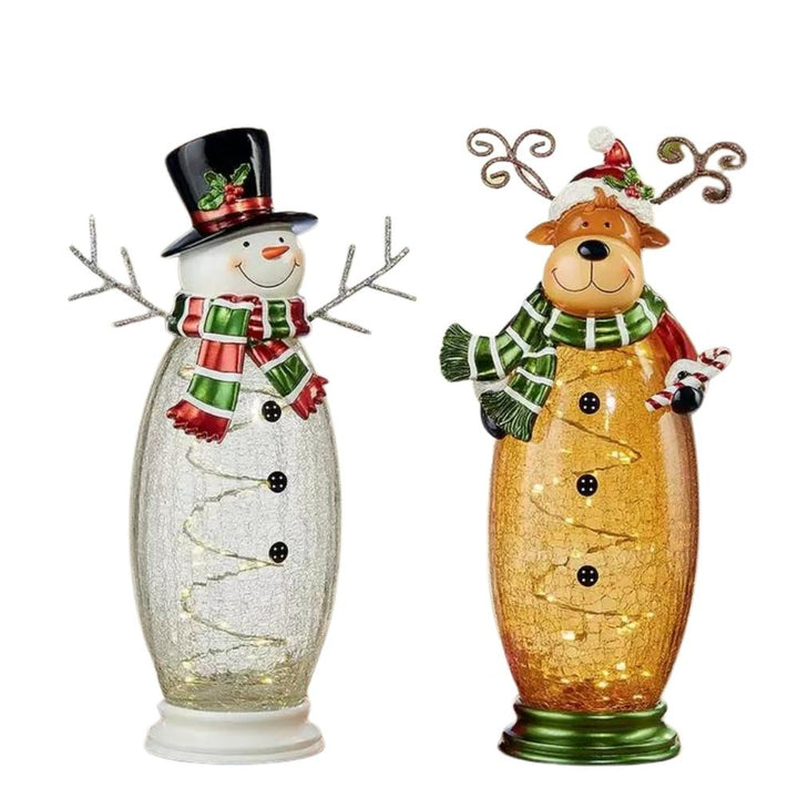 Crackle Glass Snowman and Moose Ornament