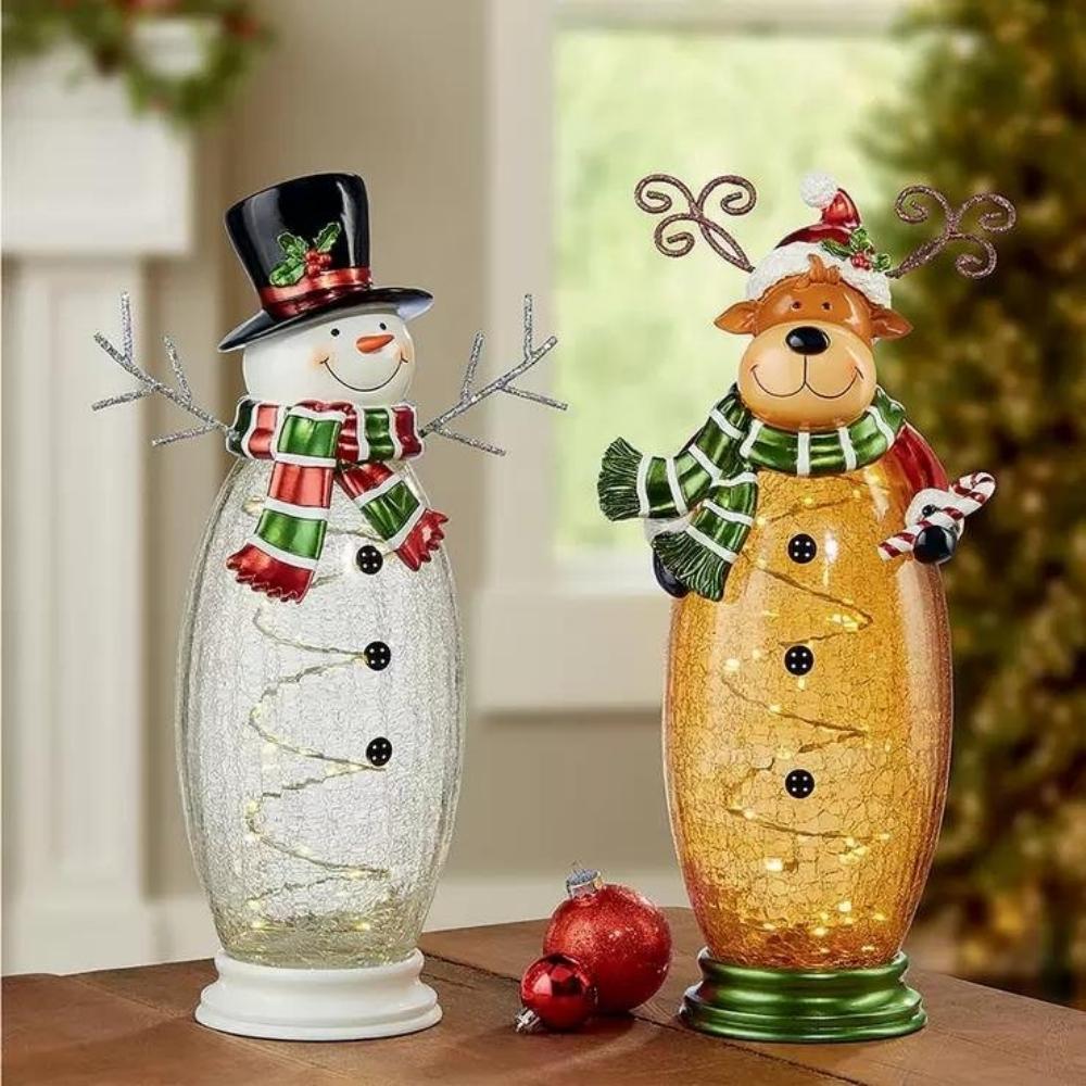 Crackle Glass Snowman and Moose Ornament