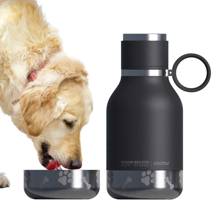 Asobu Insulated Stainless Steel Water Bottle with Removable Water Bowl for Dogs