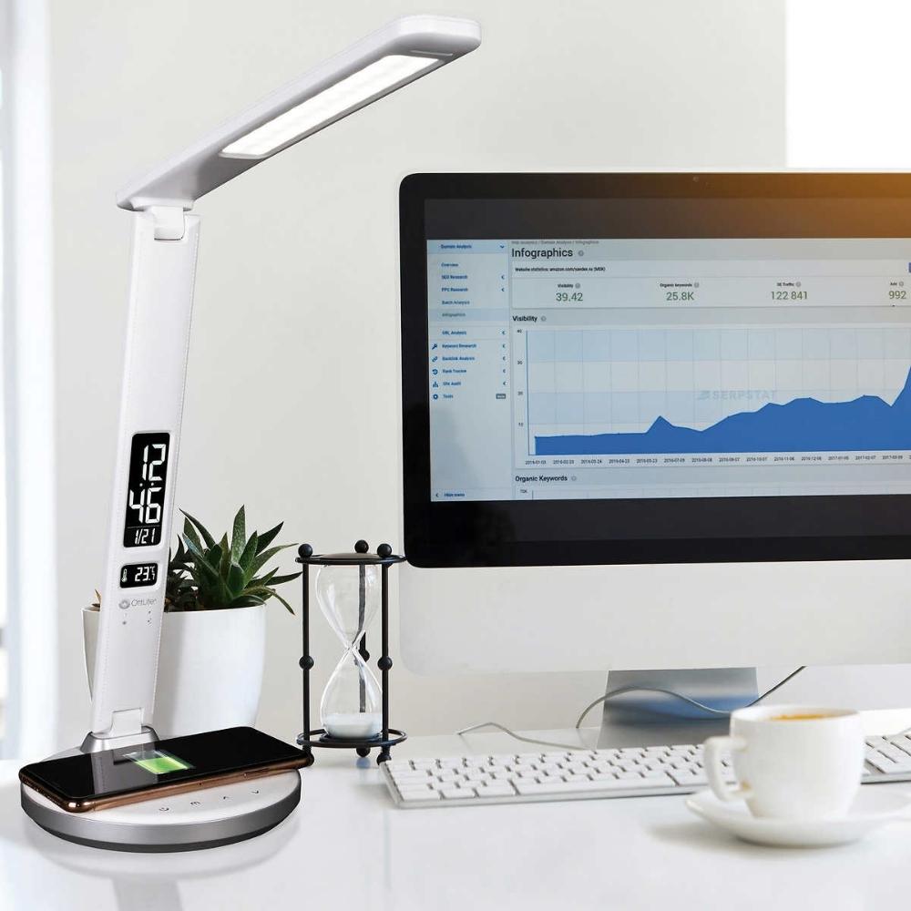 Ottlite Sanitizing Desk Lamp with Clock and Wireless Charging