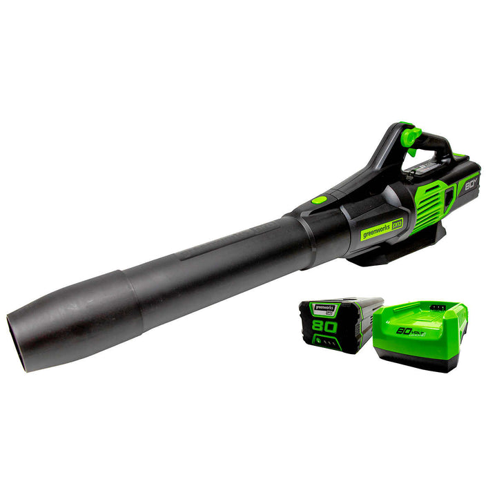 Greenworks Pro 80 V Brushless Axial Leaf Blower - 2.0 AH Battery and Fast Charger Included