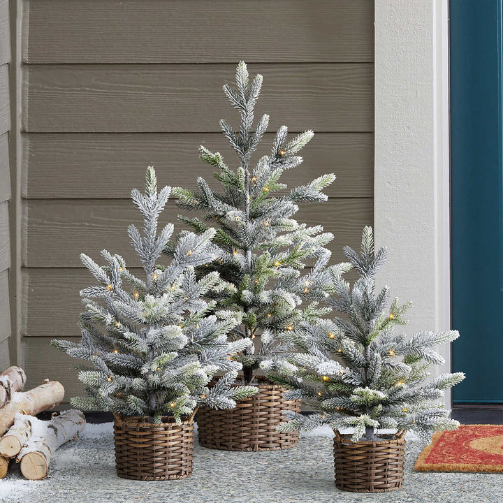 3-Piece Flocked Trees with LED Lights