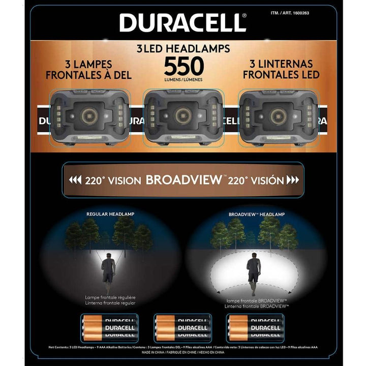 Duracell Broadview 550 Lumen Headlamp - 3-Pack
