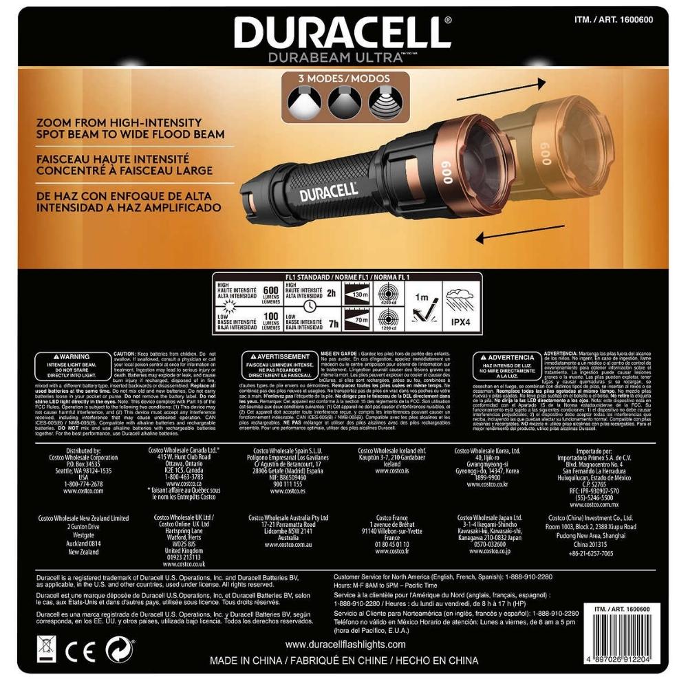 Duracell Aluminum 4-AAA Battery Flashlight - 600 lumen - 3-Pack