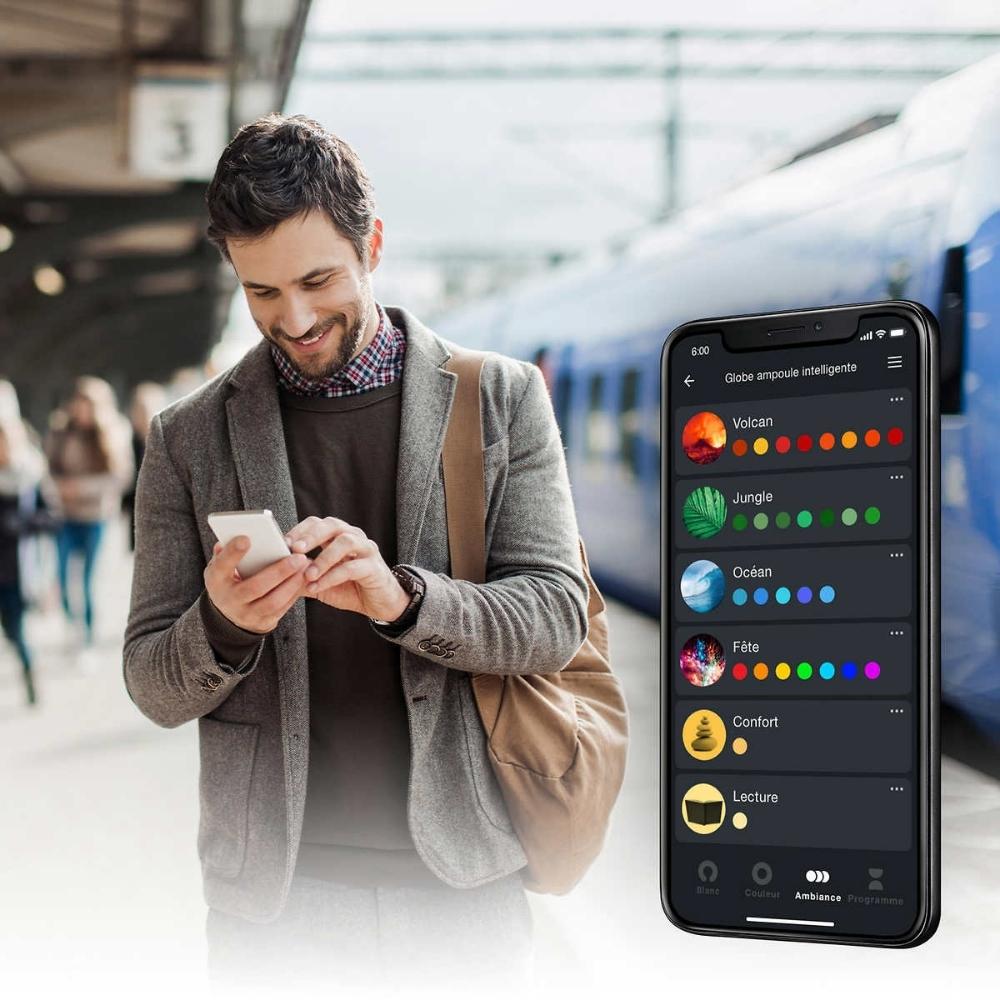 Globe Electric - 4 ampoules A19 intelligentes Wi-Fi multicolores à DEL