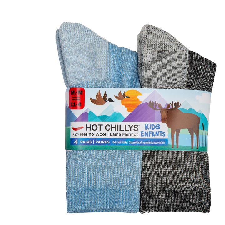 Hot Chillys Kids Hiking Socks, 4 Pair Pack
