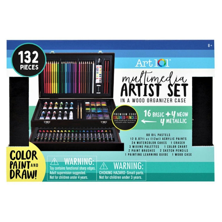 Art 101 - 132 Piece Multimedia Artist Set with Wooden Storage Case