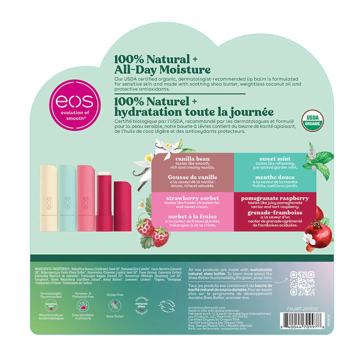 eos - 100% natural and organic lip balm, pack of 8 sticks