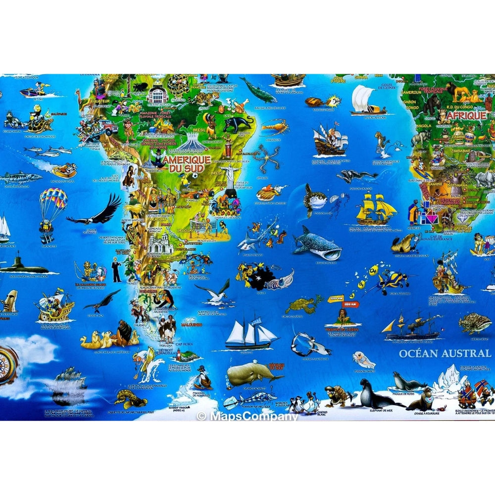 Dino's - Illustrated wall map for children (laminated) - The World - 137 x 100 cm