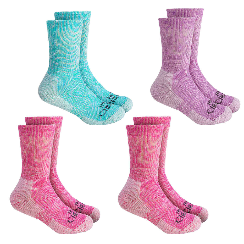 Hot Chillys Kids Hiking Socks, 4 Pair Pack