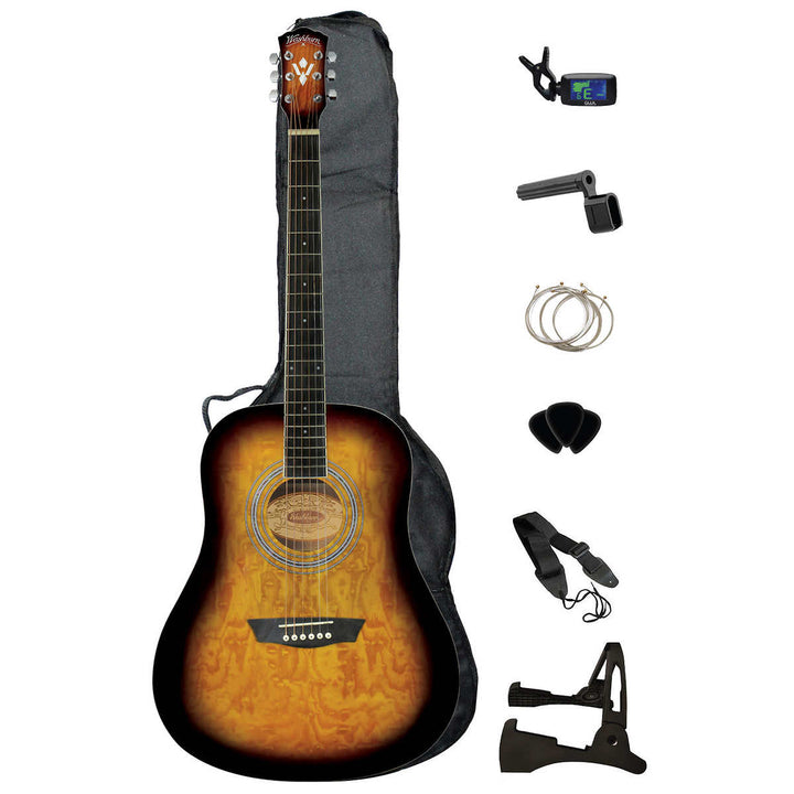 Washburn Vintage Tobacco Curly Maple Veneer Acoustic Guitar Set 